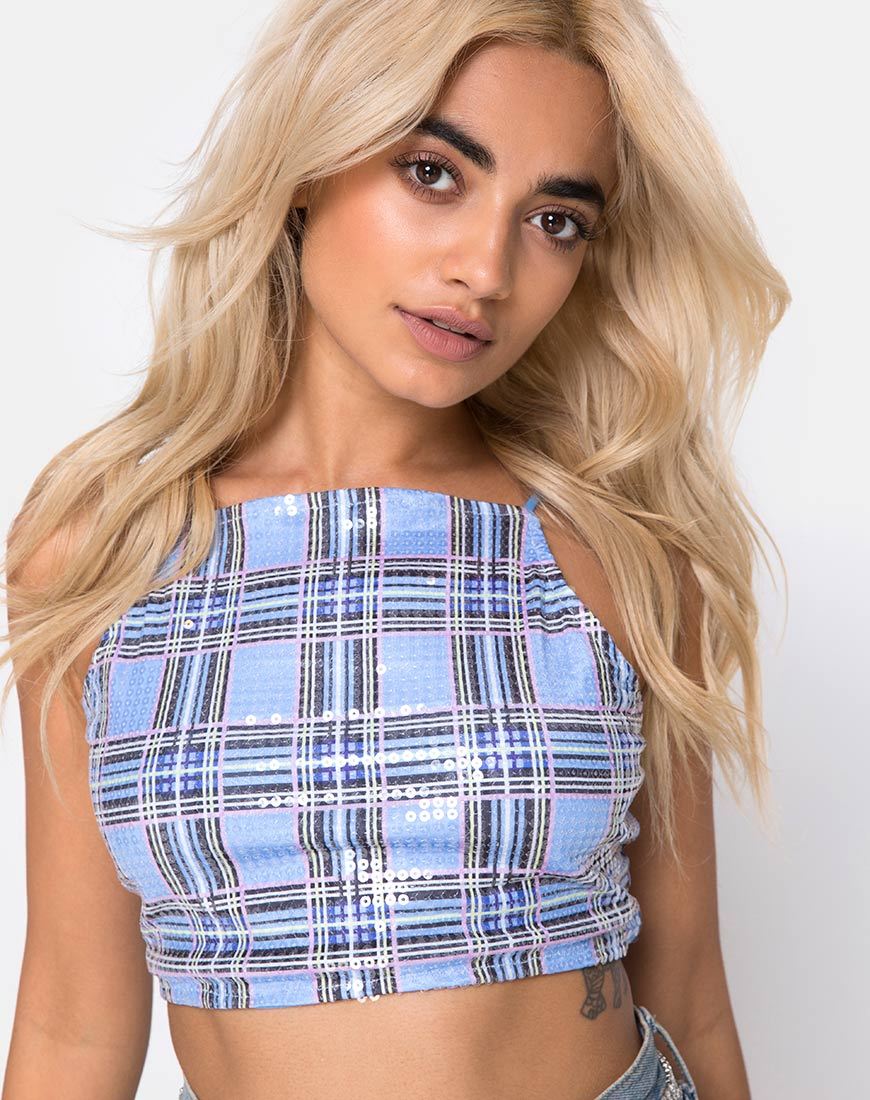 Barilla Crop Top im 90er-Jahre-Karo mit durchsichtigen Pailletten