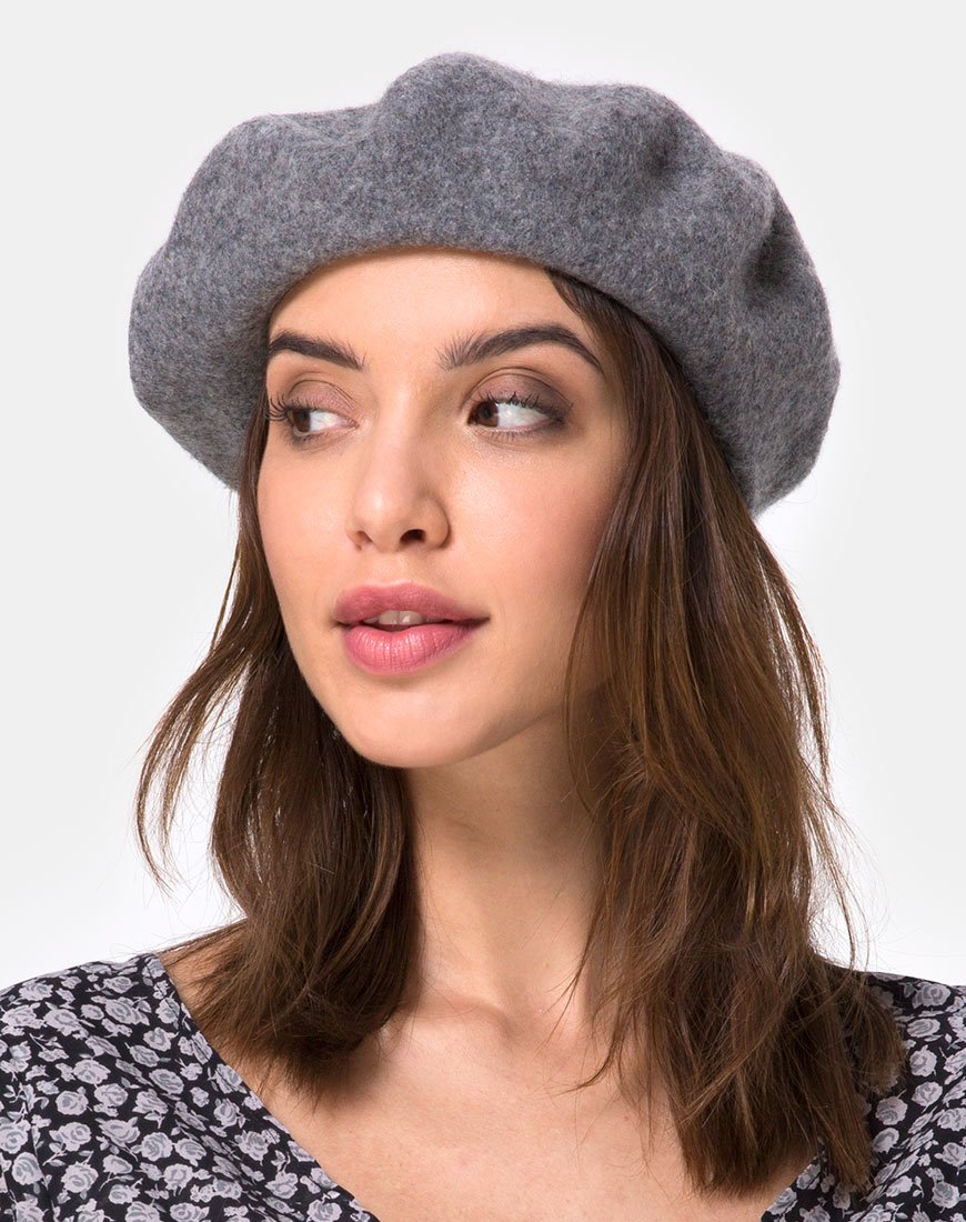 Beret aus Wolle in Grau