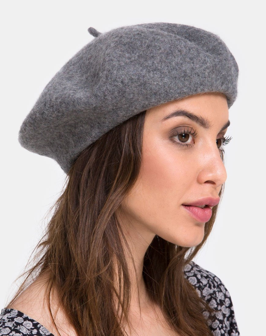 Beret aus Wolle in Grau