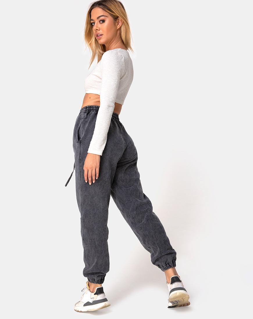 Image of Basta Jogger in Acid Washed Schwarz mit Engelsstickerei