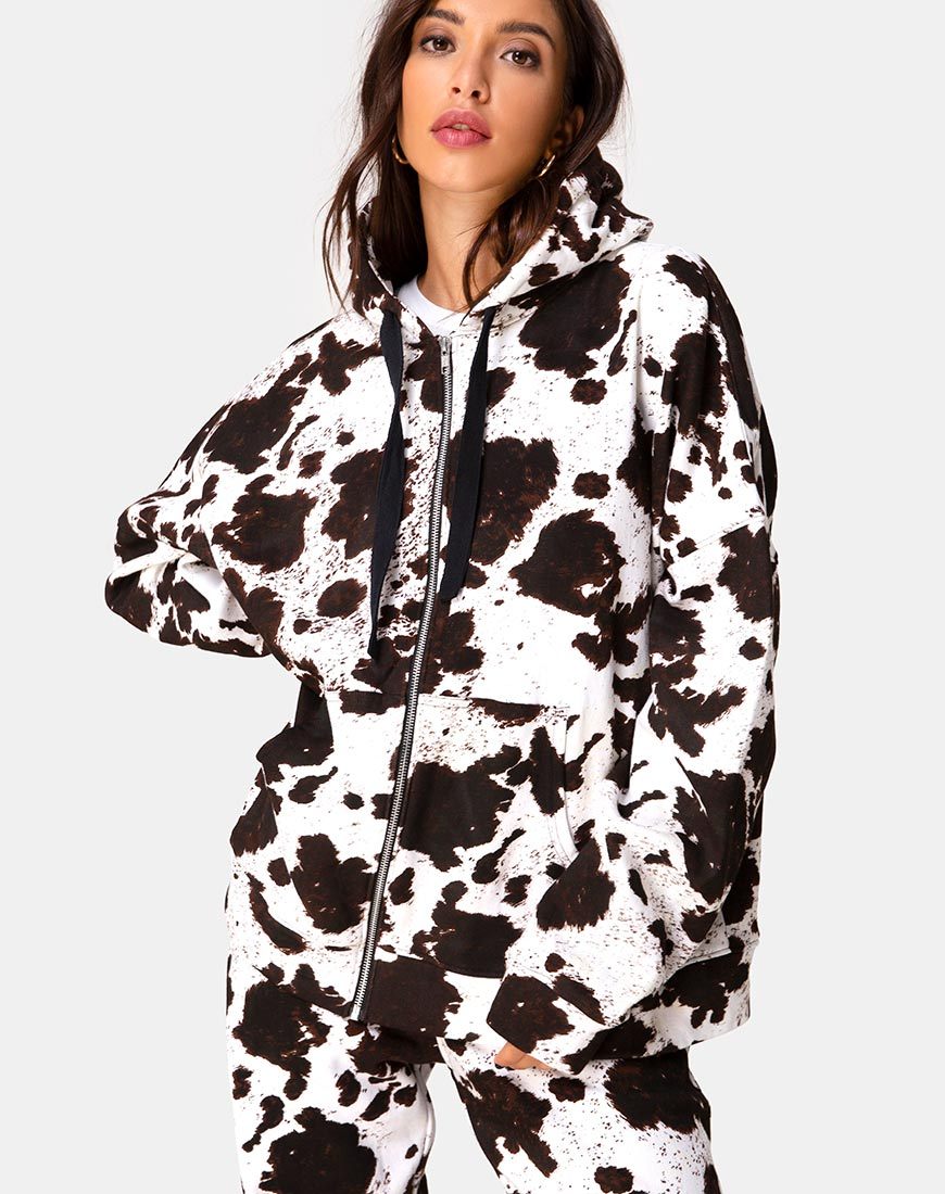 Image of Hollack Zip Hoody aus Kuhfell Braun/Weiß
