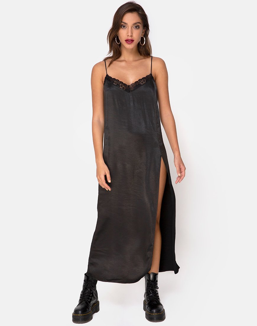 Image of Batilia Maxikleid aus Satin Schwarz