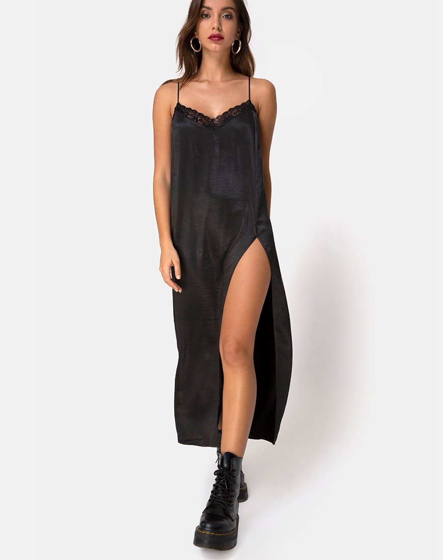 Batilia Maxikleid aus Satin Schwarz