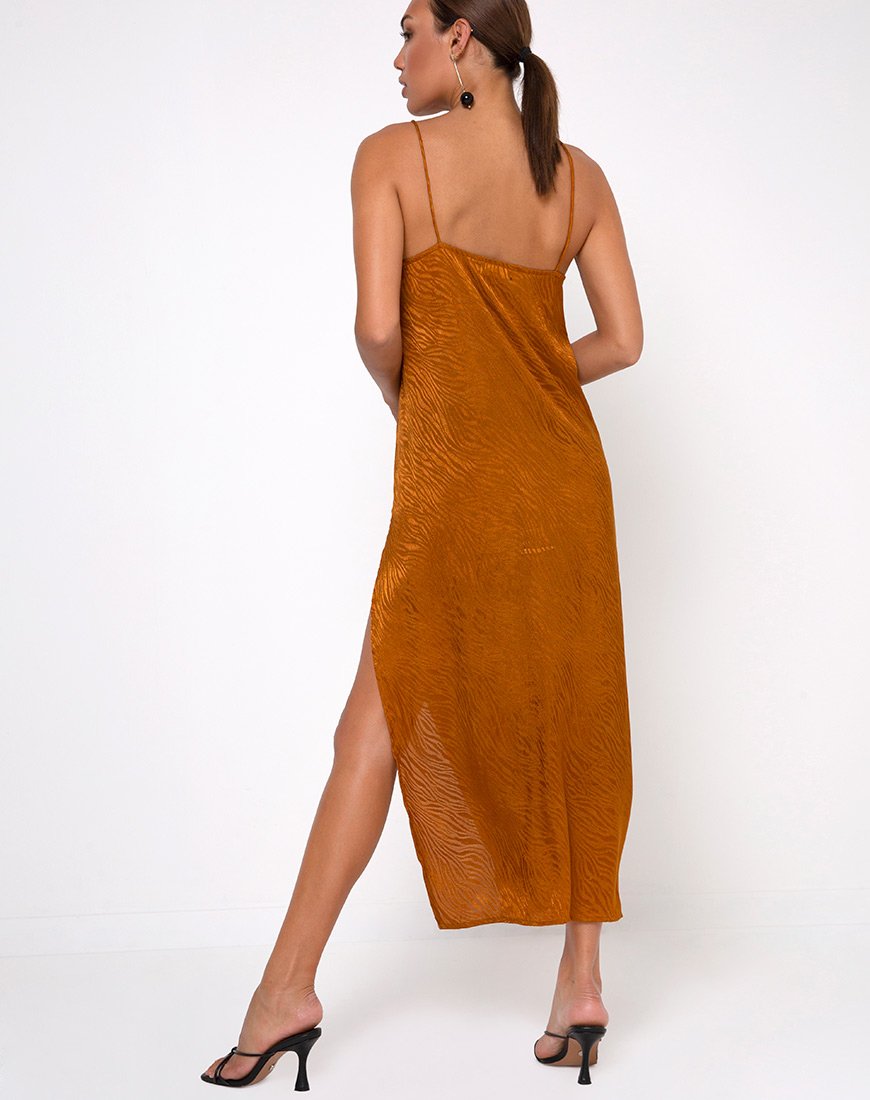 Batis Maxikleid aus Satin Zebra Golden Coral