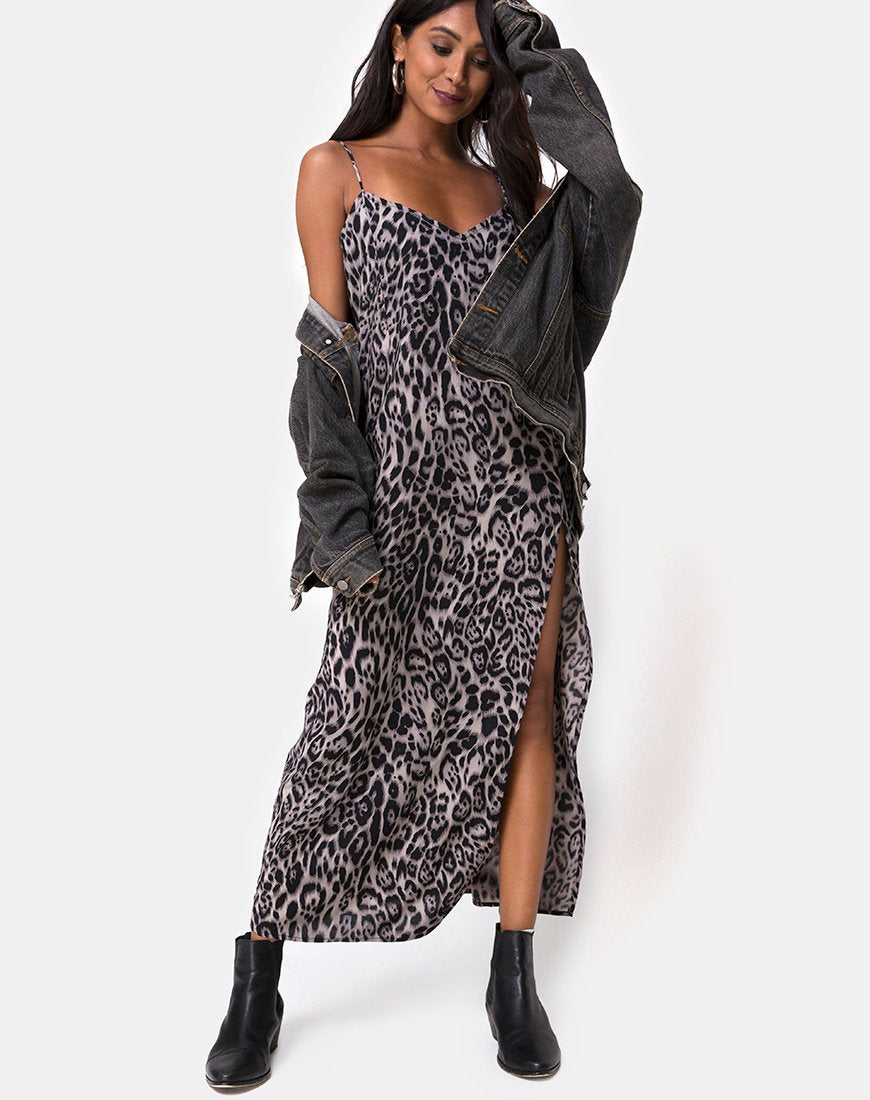 Batis Maxikleid in Leopard Grau