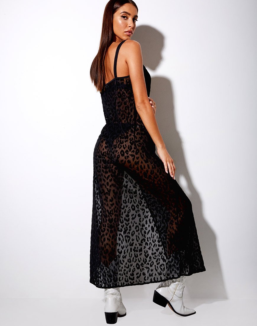 Image of Batis Maxikleid aus schwarzem Tiernetz