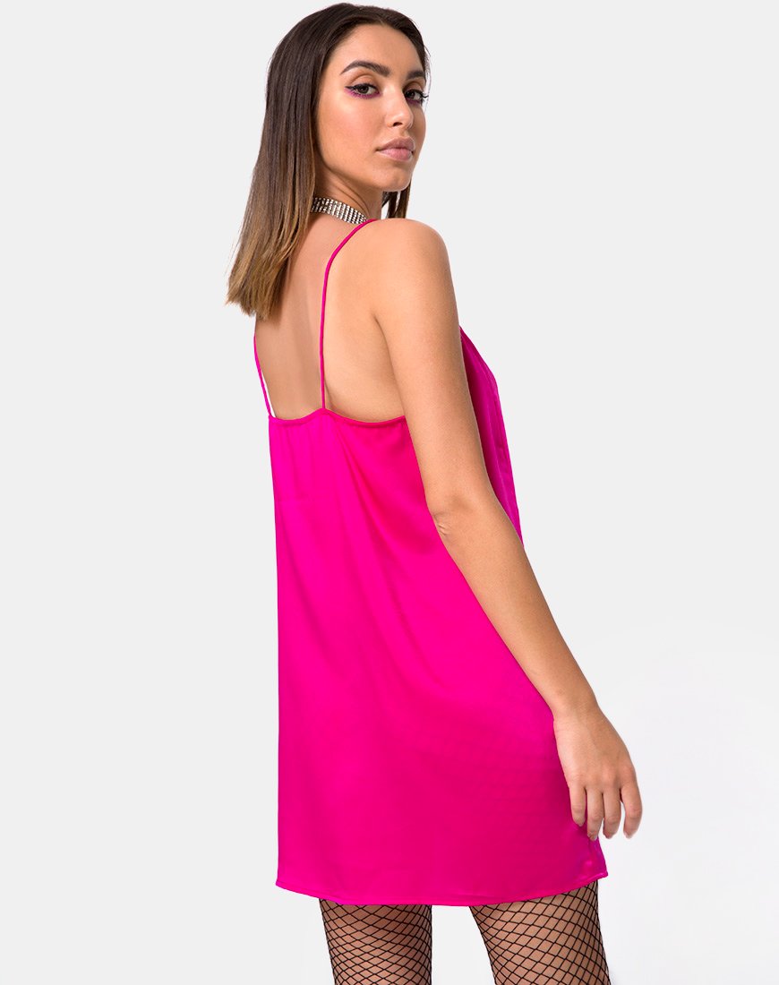 Batista Slip Dress in Fuchsia Satin Pink