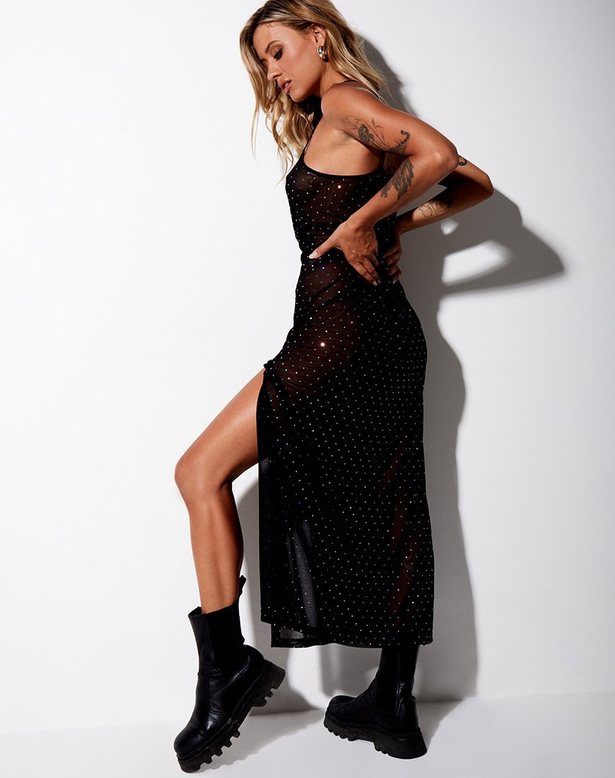 Image of Batis Maxikleid aus kristallklarem Netz Schwarz