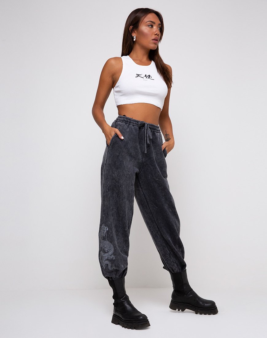 Image of Basta Jogger in Acid Stone Wash mit Drachen-Stickerei