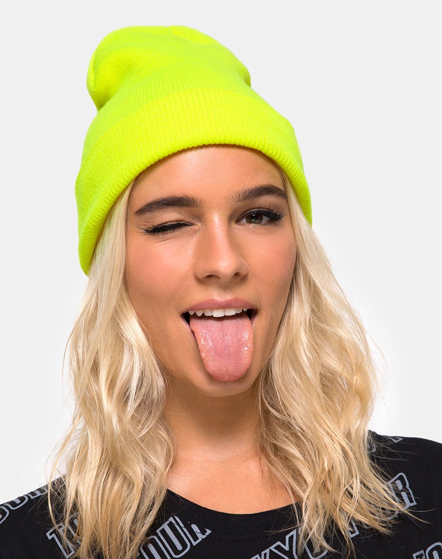 Beanie-Mütze in Highlighter-Gelb