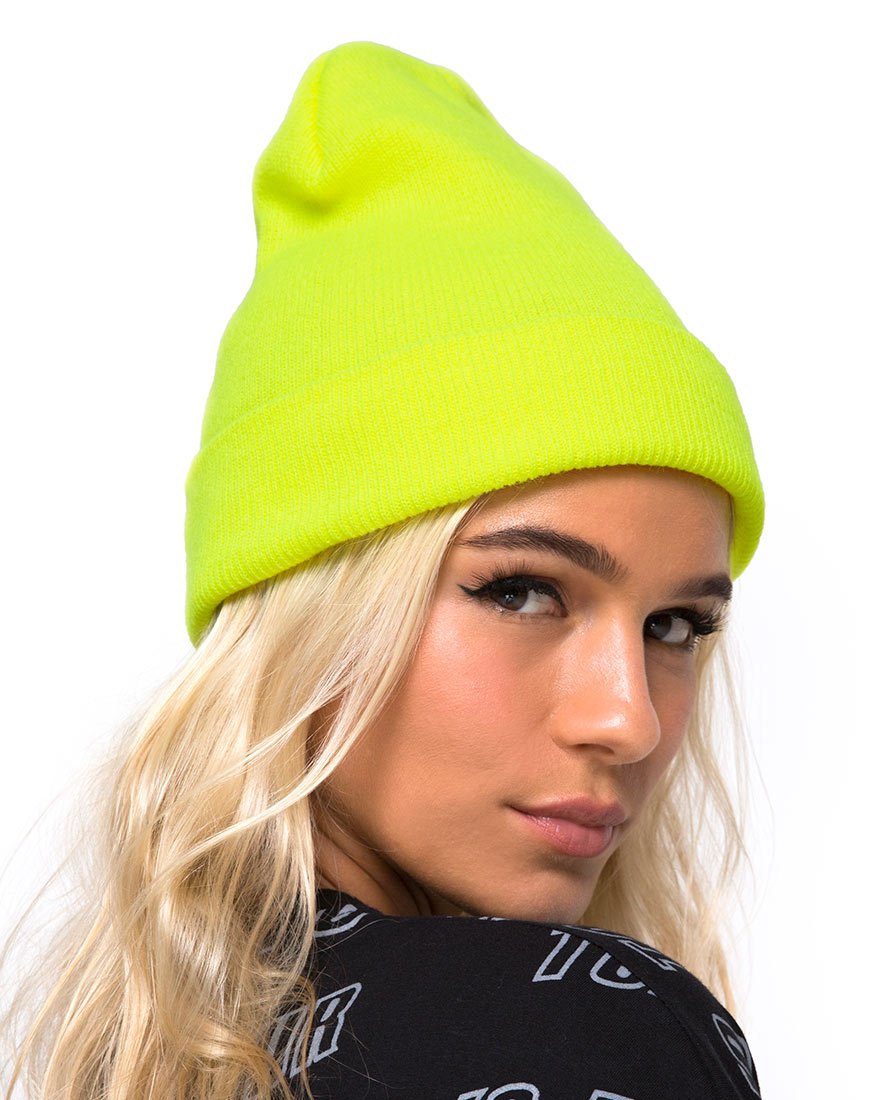 Beanie-Mütze in Highlighter-Gelb