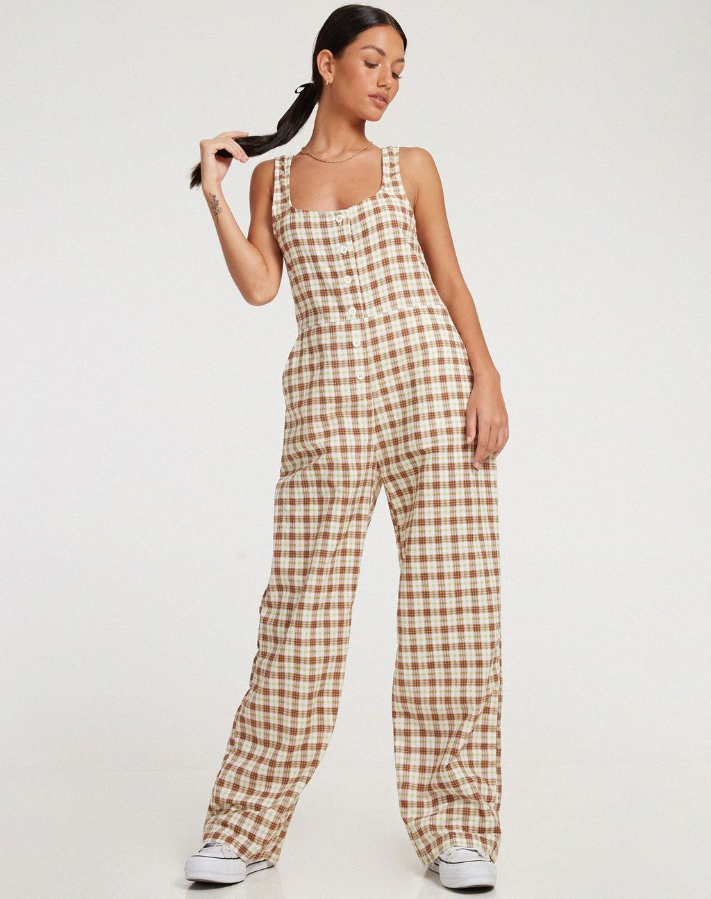 Beatrix Jumpsuit in Gelb Braun Karo