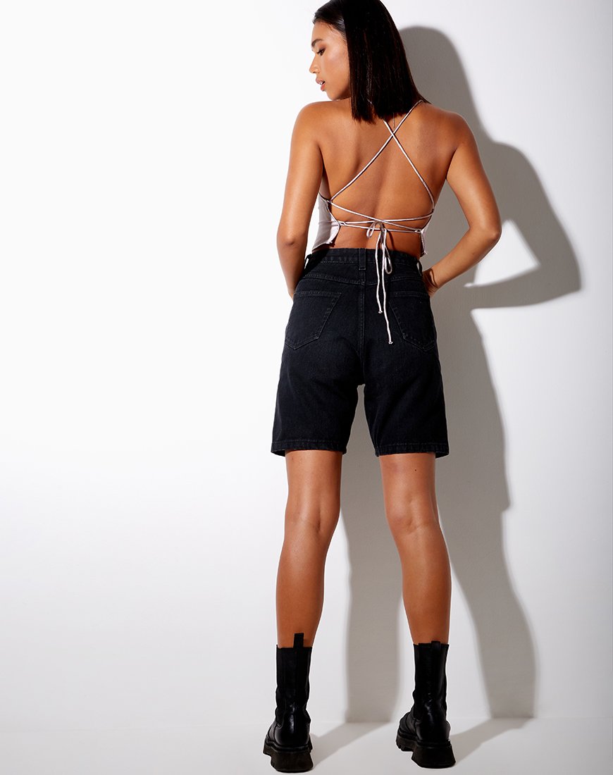 Image of Belisa Crop Top aus Satin Silber Grau