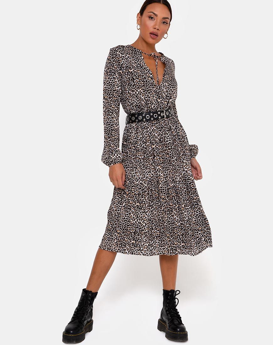 Bello Midikleid in Rar Leopard Braun