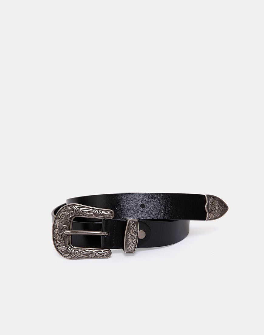 Image of Schwarzer Vintage Westerngürtel mit Silberschnalle