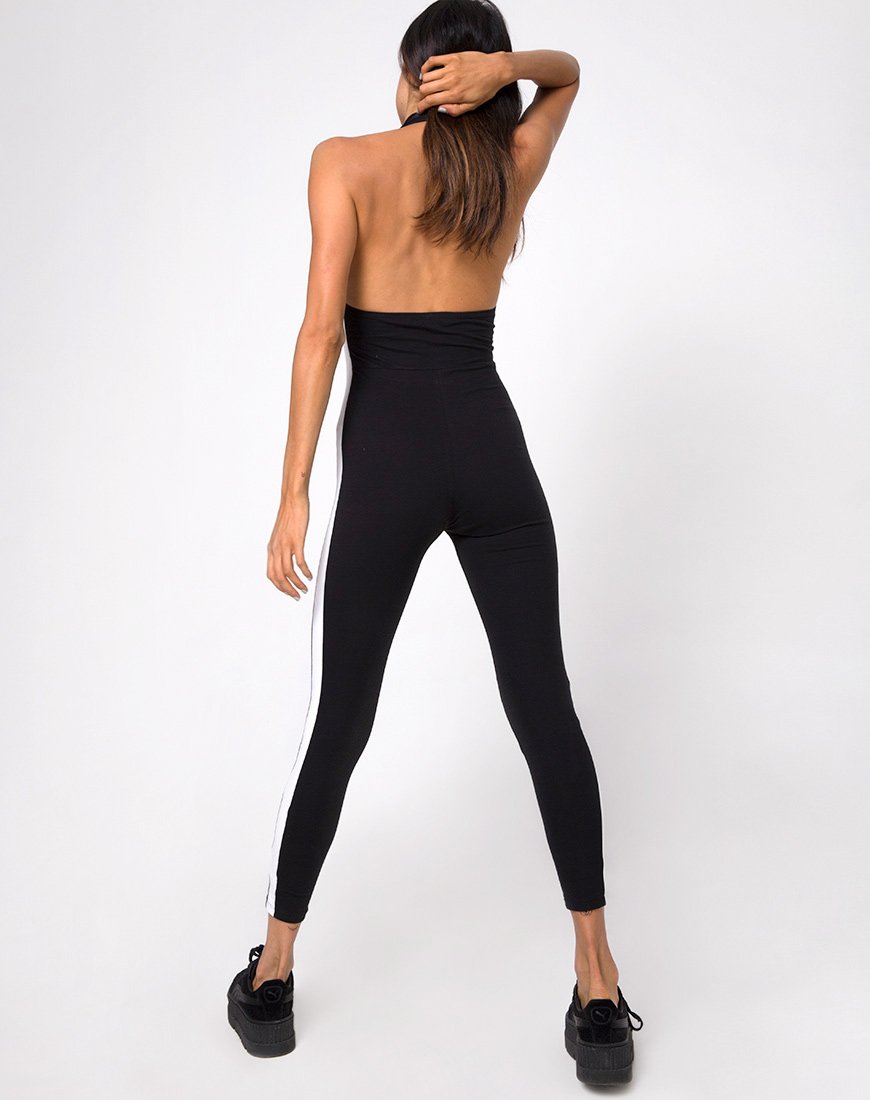 Bild von Beripe Plunge Unitard in Schwarz mit weißen Streifen