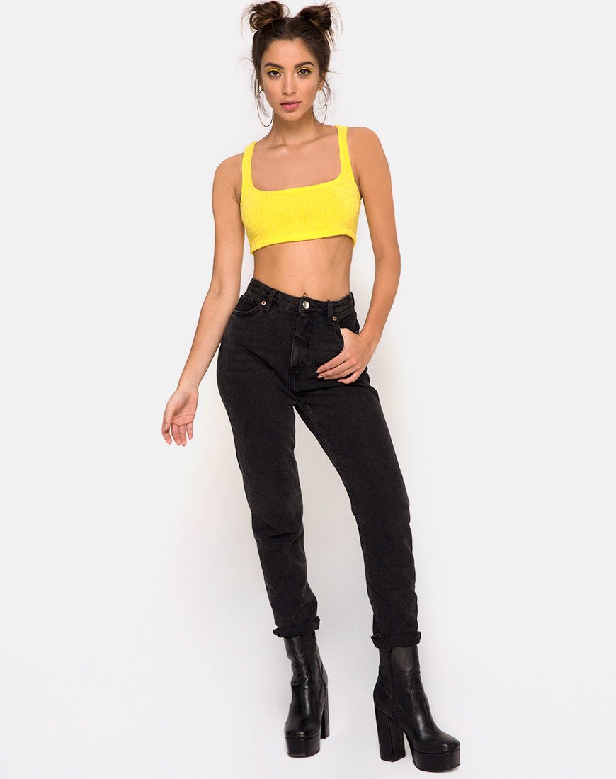 Image of Beeren Crop Top aus Rippenstrick Gelb