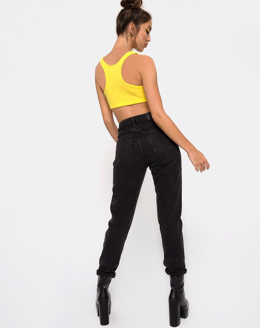 Image of Beeren Crop Top aus Rippenstrick Gelb