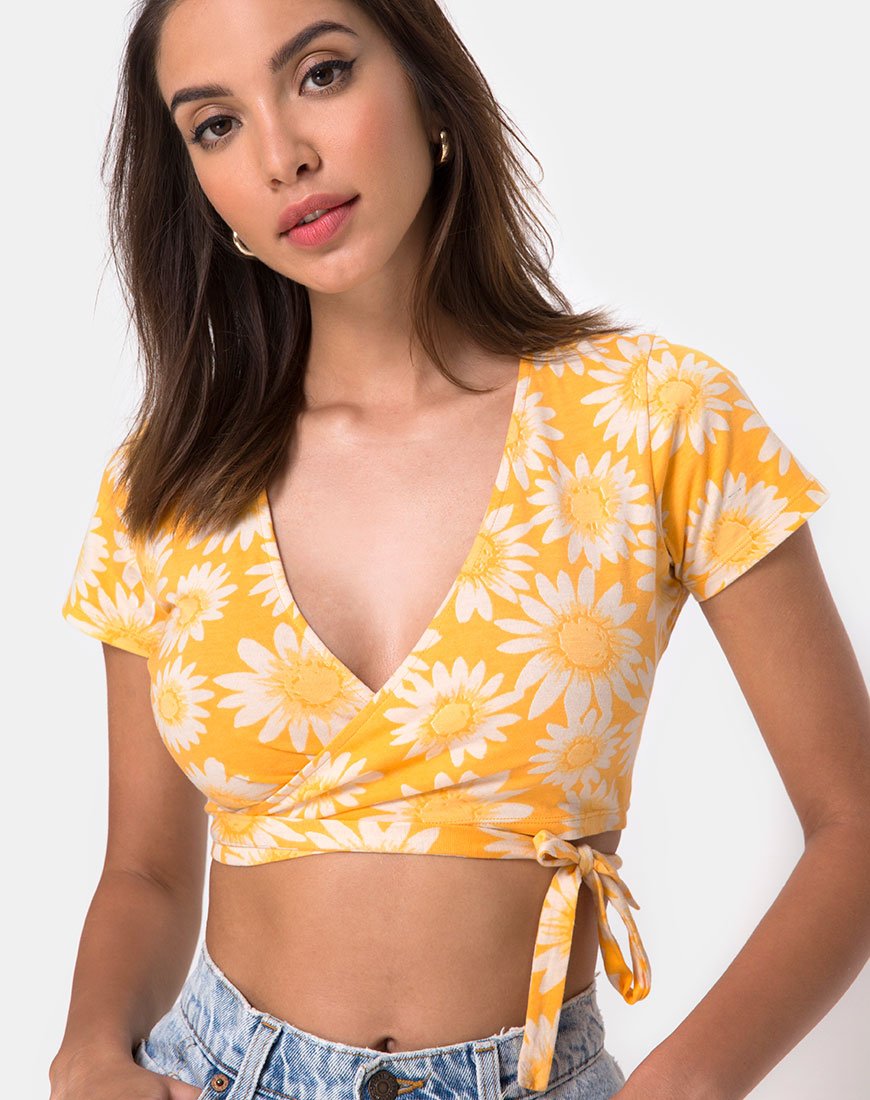 Biaz Wrap Crop in Sunkissed Floral Gelb