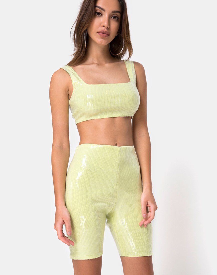 Bike Short in Pistaziengrün mit klaren Pailletten