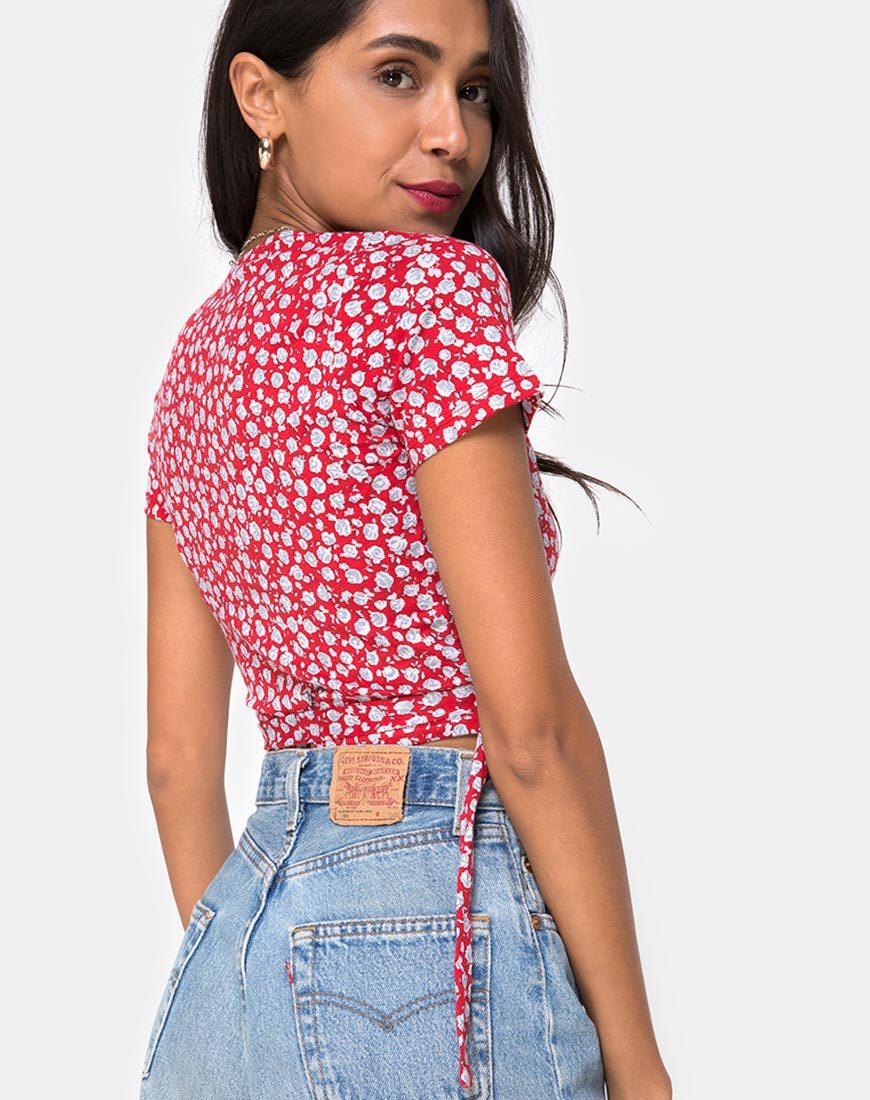 Bild von Bilen Top in Ditsy Rose Rot und Silber