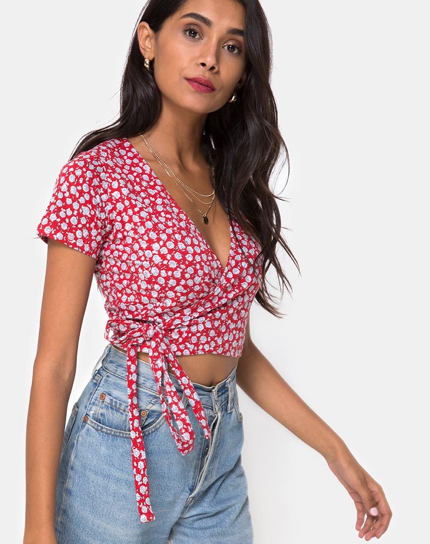 Bild von Bilen Top in Ditsy Rose Rot und Silber