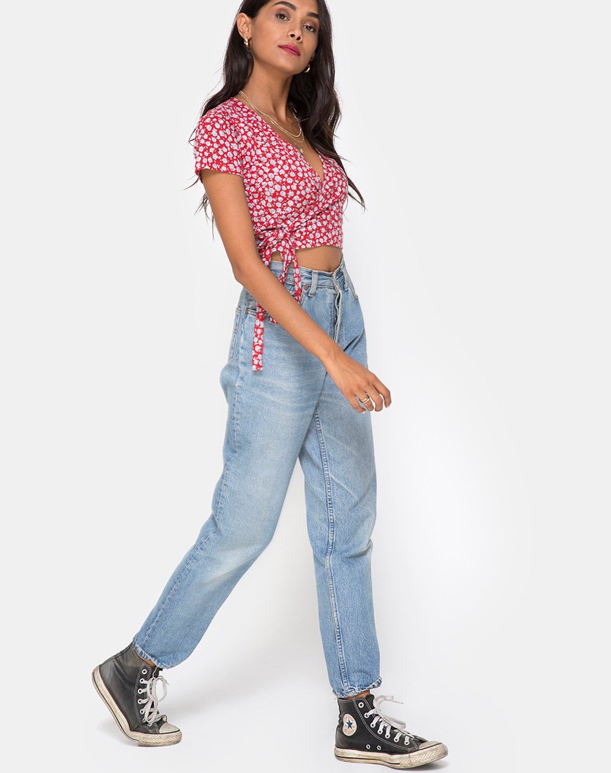 Bild von Bilen Top in Ditsy Rose Rot und Silber