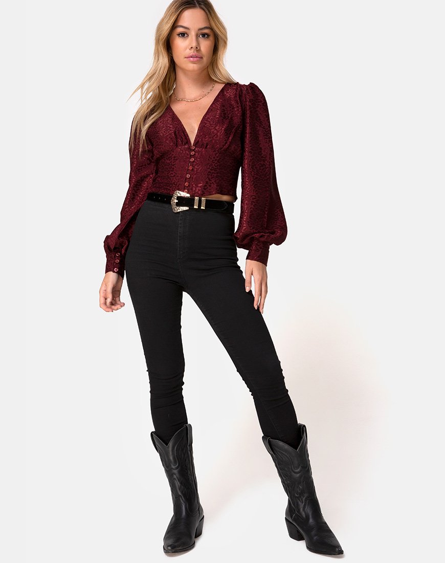 Image of Bina Crop Top aus Satin Gepard Burgundy