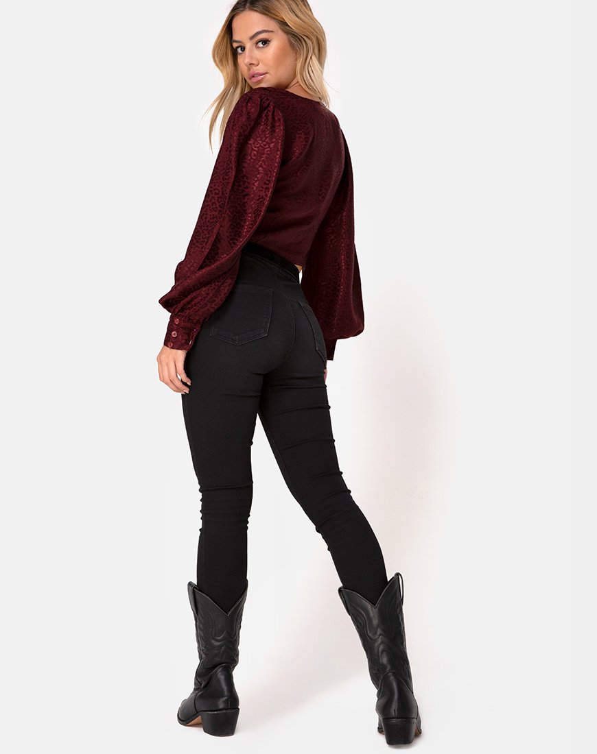 Image of Bina Crop Top aus Satin Gepard Burgundy