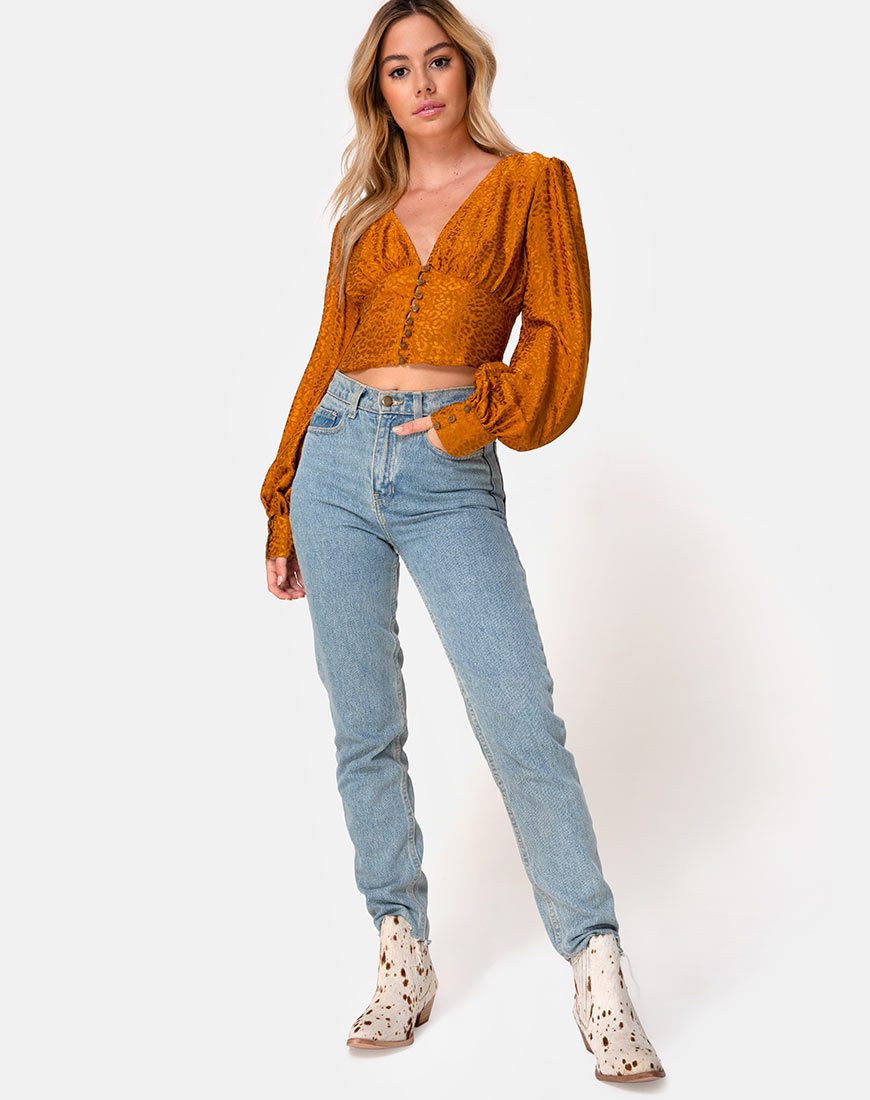 Bild von Bina Crop Top aus Satin Cheetah Gold