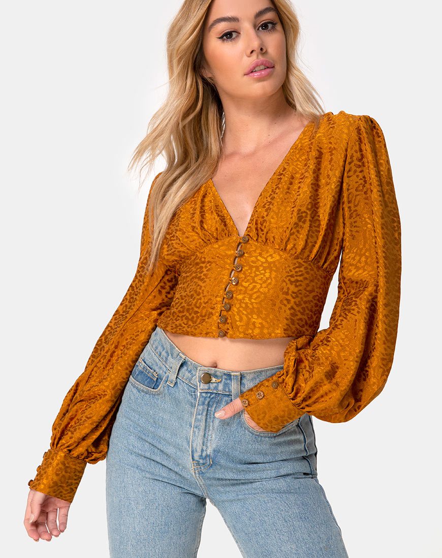 Bina Crop Top aus Satin Gepardengold
