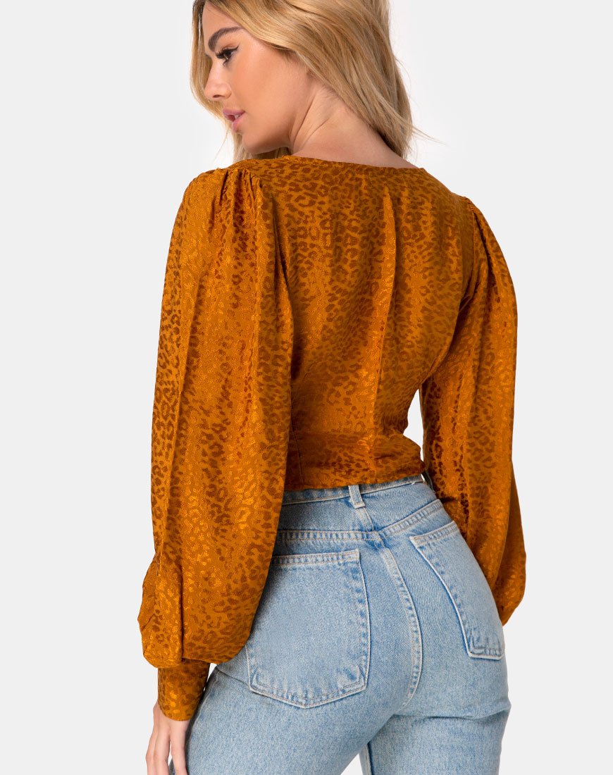 Bina Crop Top aus Satin Gepardengold