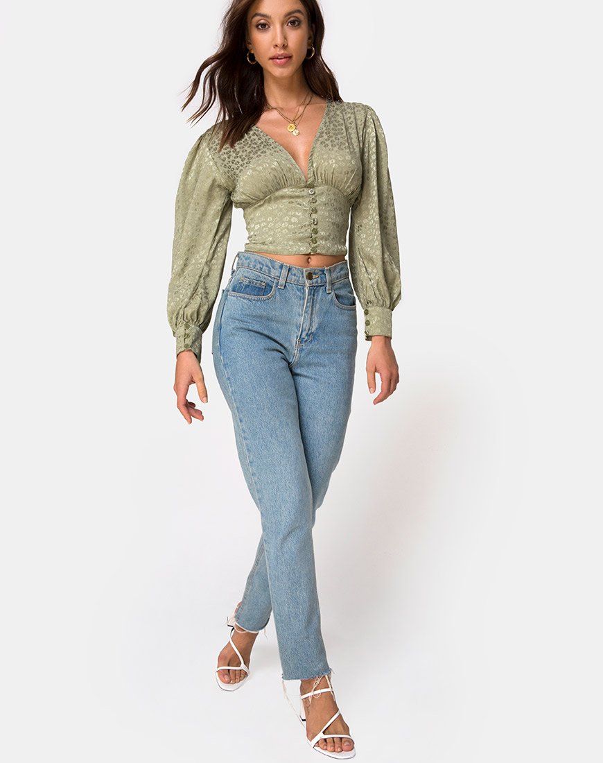 Image of Bina Langarm-Top aus Satin Ditsy Rose Sage