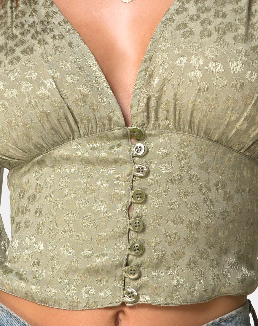 Image of Bina Langarm-Top aus Satin Ditsy Rose Sage