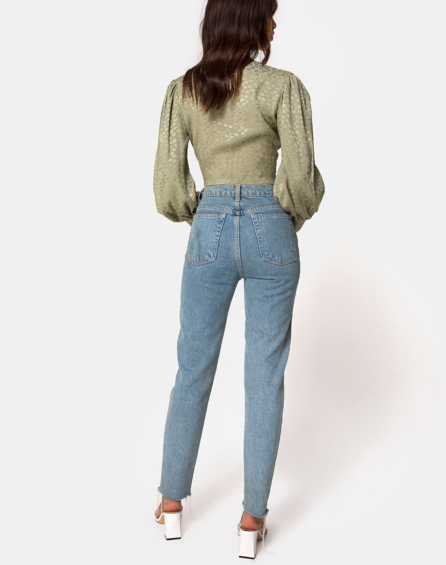 Image of Bina Langarm-Top aus Satin Ditsy Rose Sage