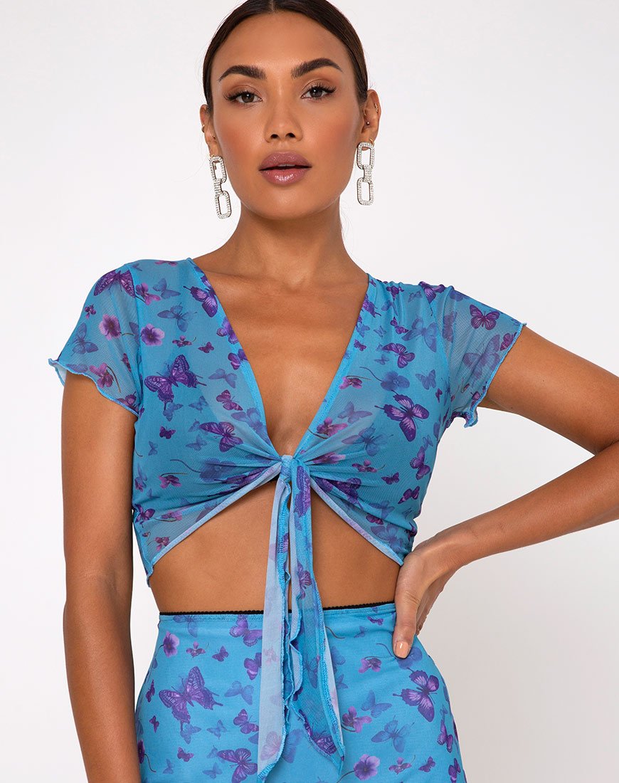 Blaza Crop Top aus Mesh Butterfly Azure