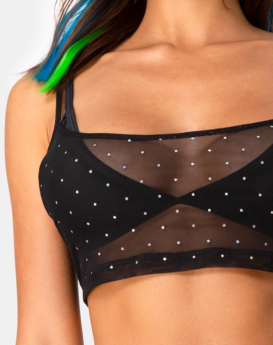 Image of Blink Crop Top aus Kristallnetz Schwarz