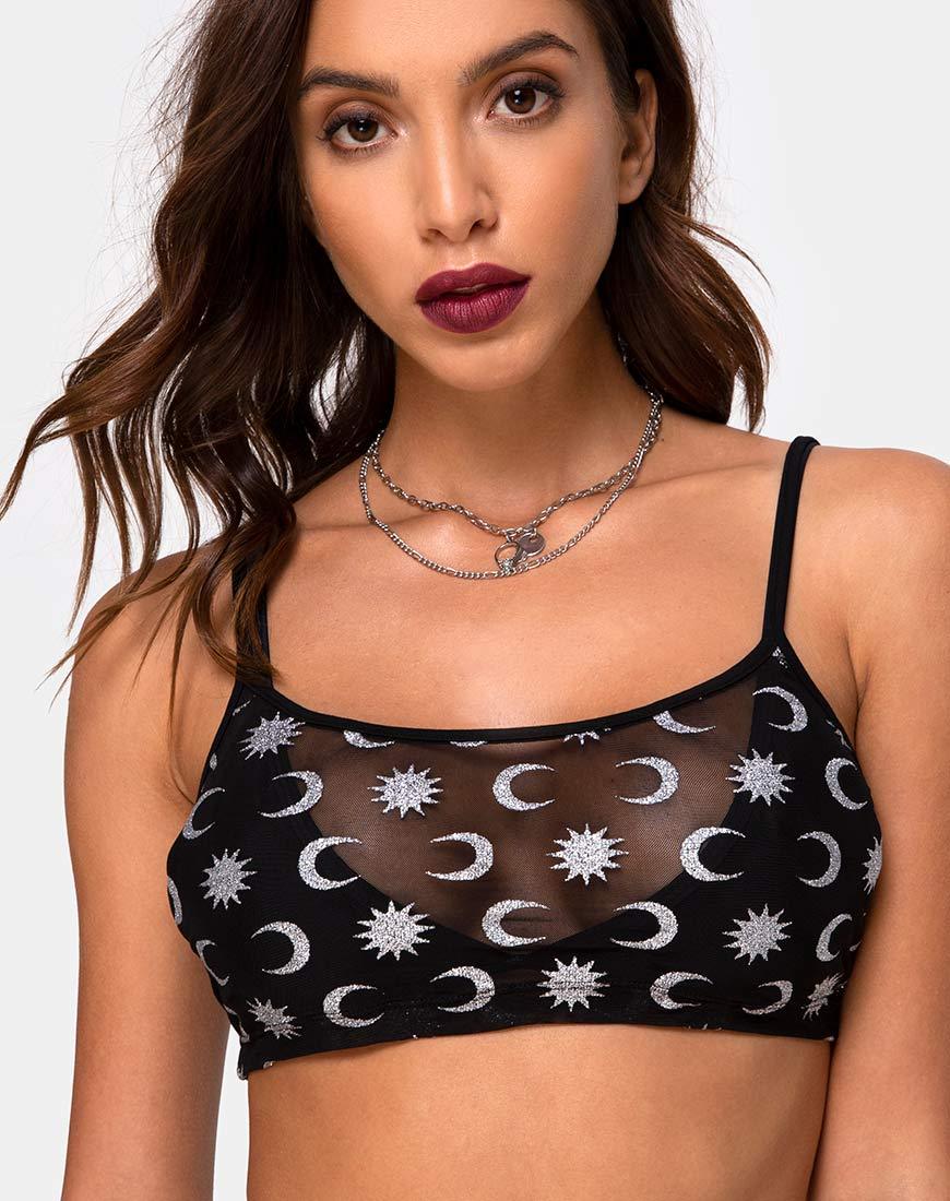 Image of Blink Crop Top in Over The Moon Schwarz mit Glitter