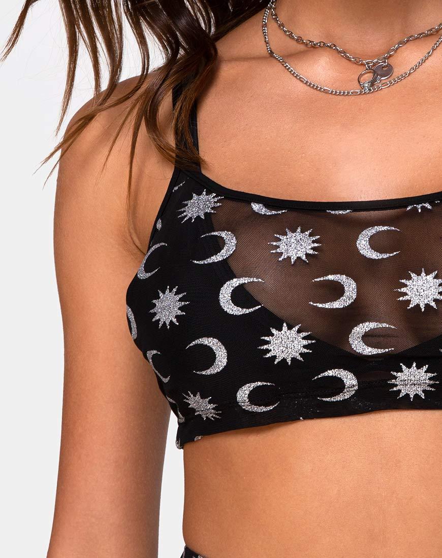 Image of Blink Crop Top in Over The Moon Schwarz mit Glitter