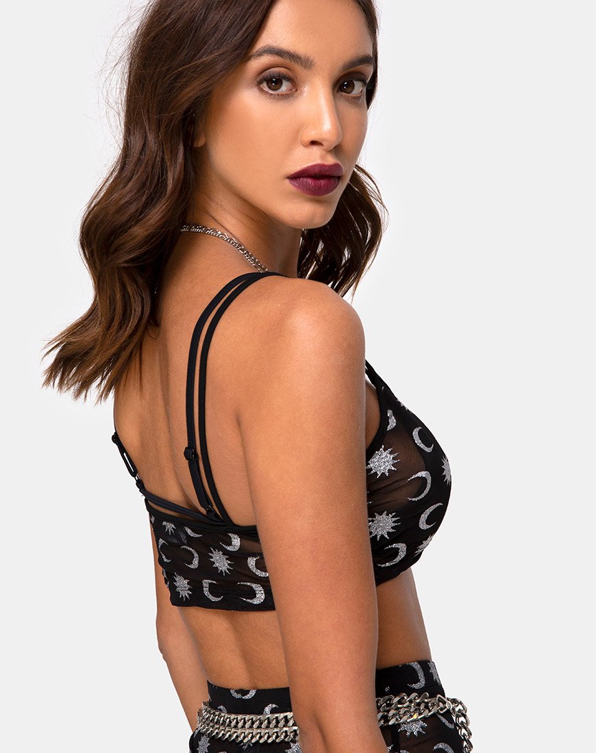 Blink Crop Top in Over The Moon Schwarz mit Glitter
