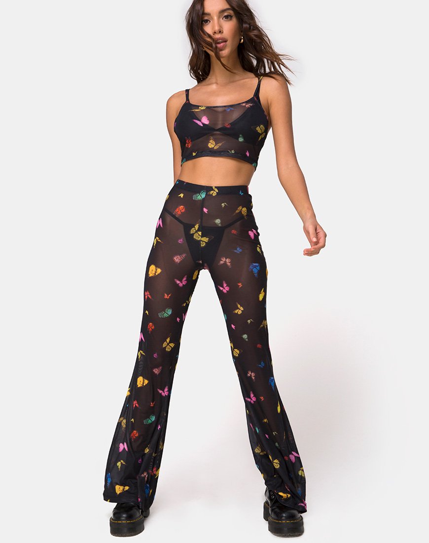 Image of Bliss Crop Top aus Mesh Schwarz Butterfly