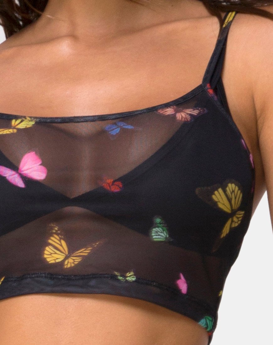 Image of Bliss Crop Top aus Mesh Schwarz Butterfly