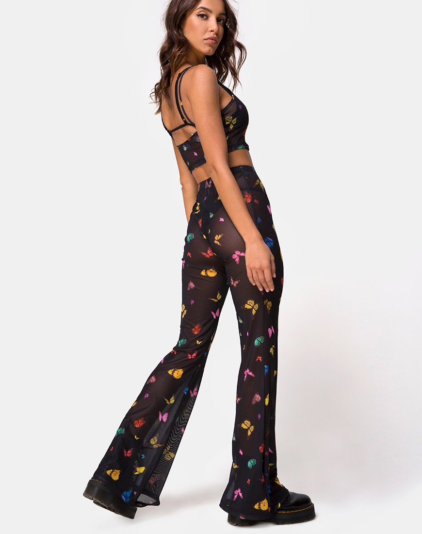 Image of Bliss Crop Top aus Mesh Schwarz Butterfly