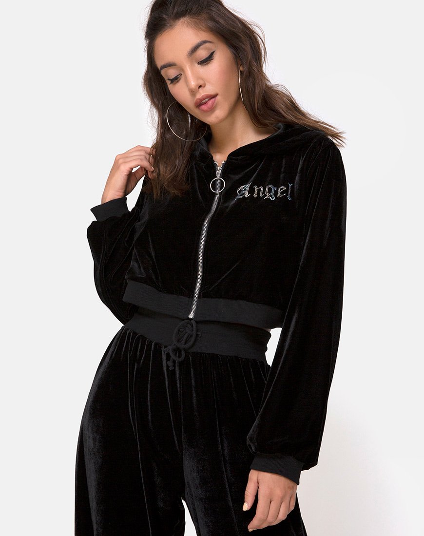 Bomb Hoodie in Schwarz mit Angel Diamante Hot Fix