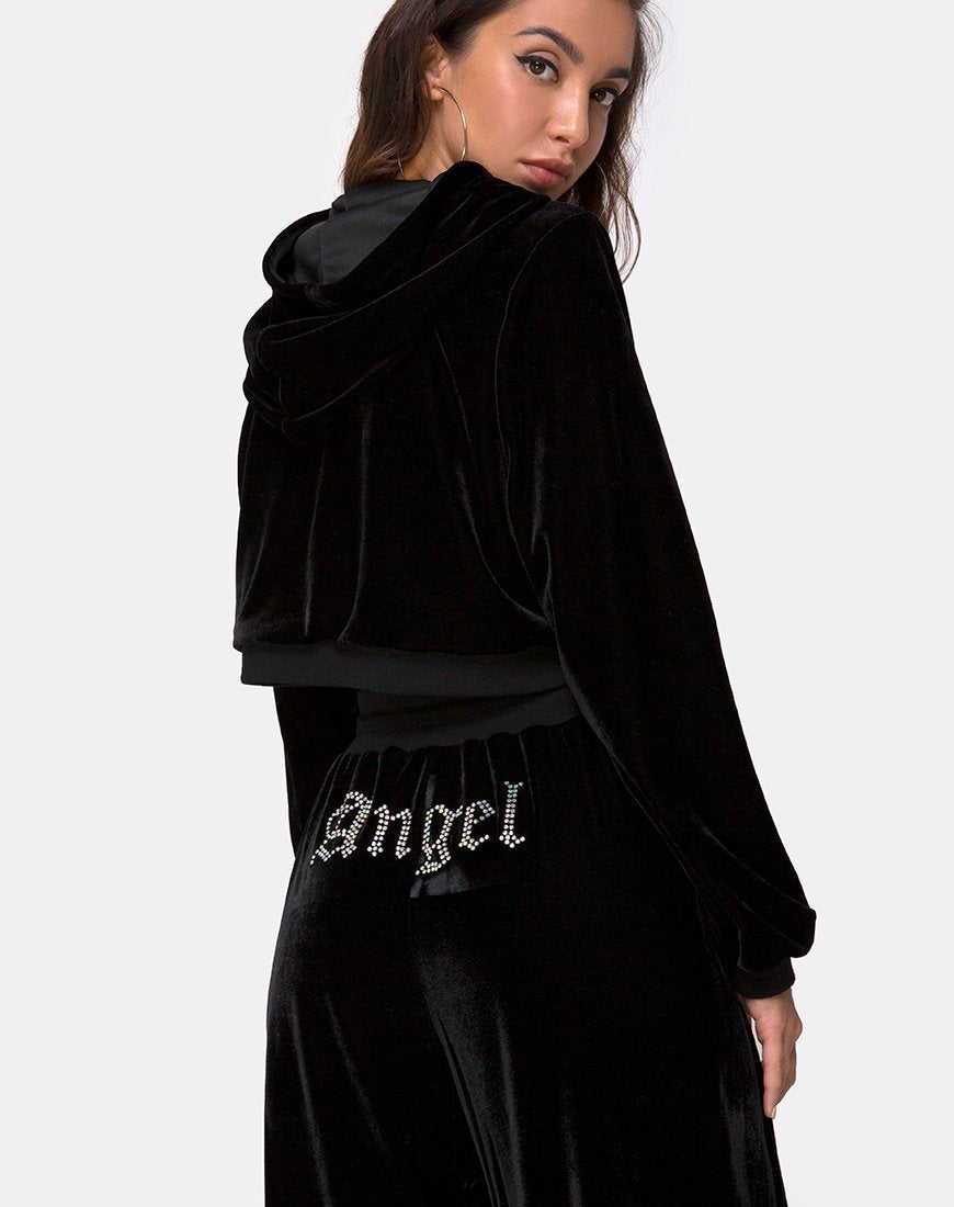 Bomb Hoodie in Schwarz mit Angel Diamante Hot Fix