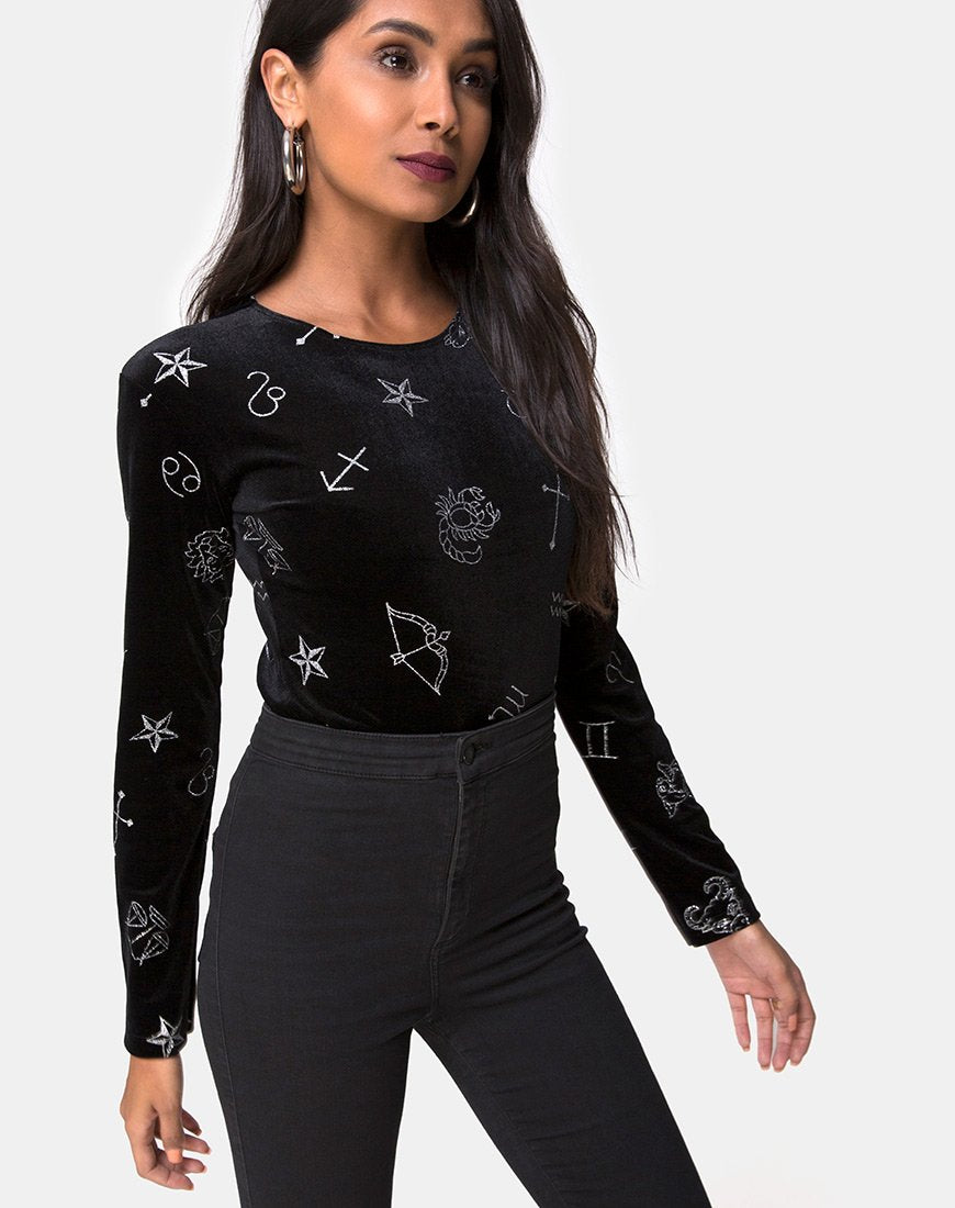 Bonella Mieder aus schwarzem Samt Medium Astro Glitter