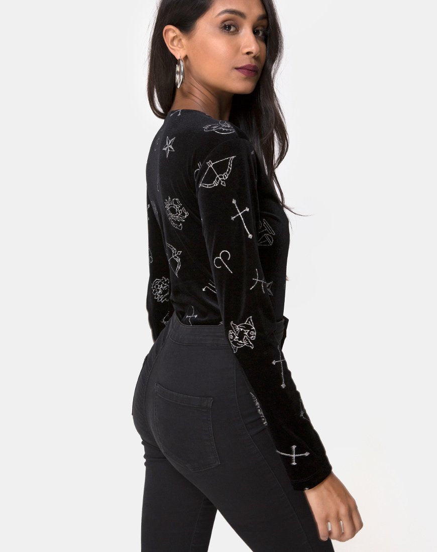 Image of Bonella Mieder aus schwarzem Samt Medium Astro Glitter