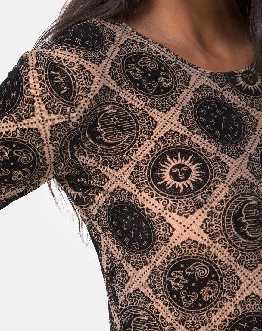 Image of Bonella Mieder Taupe Netz mit schwarzem Zeichen Flock