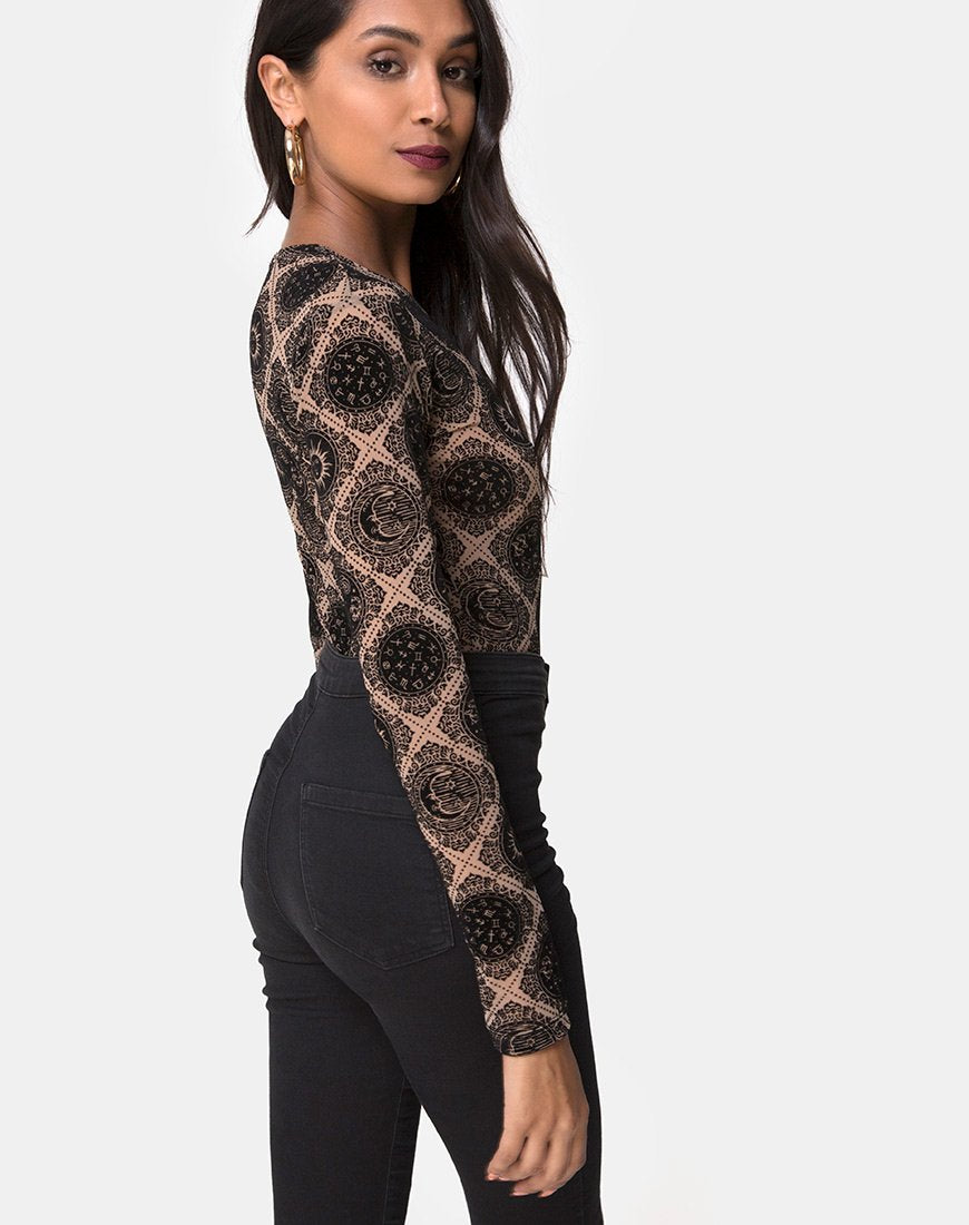 Image of Bonella Mieder Taupe Netz mit schwarzem Zeichen Flock