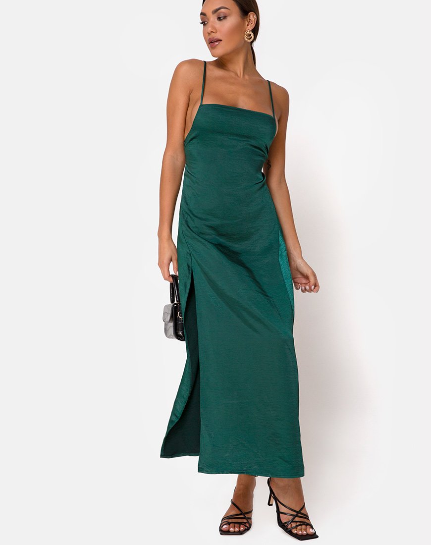 Bonita Maxikleid aus Satin Waldgrün